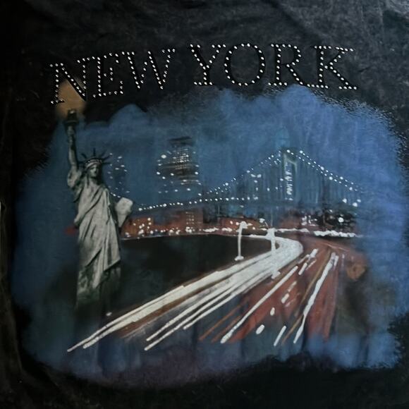 Zara Black distressed NYC tee w stud detail - S - Picture 2 of 6